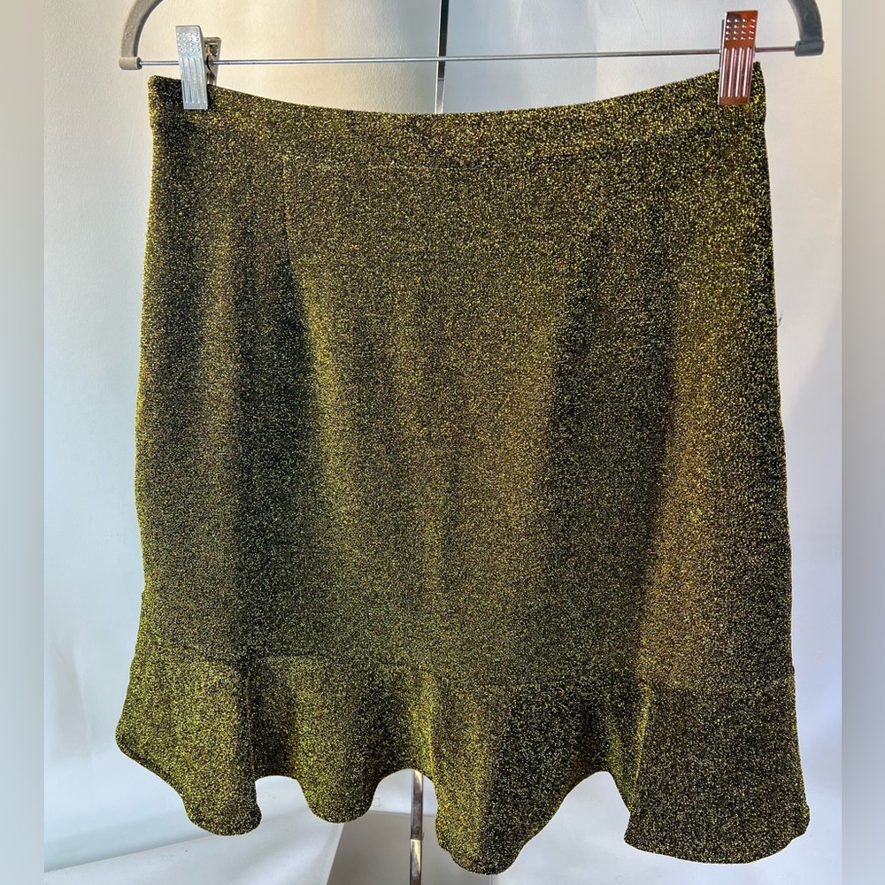 Michael Michael Kors NWT Asymmetrical Hemline Mini Skirt in Black & Gold Size:M - Picture 3 of 15